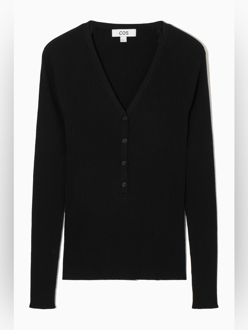 Cos  Black V-Neck Ribbed Henley Small